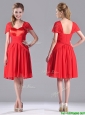 New Arrivals Empire Short Sleeves Chiffon Mother of the Bride Dress in Red
