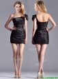 Sexy Column Ruched One Shoulder Black Mother of the Bride Dress in Taffeta