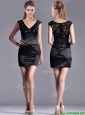 Classical V Neck Satin and Lace Mother of the Bride Dress with Cap Sleeves