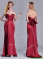 Fashionable Column Sweetheart Wine Red Mother of the Bride Dress with Brush Train