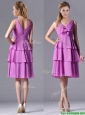 Classical V Neck Lilac Mother of the Bride Dress with Handcrafted Flower and Ruching