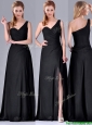 Gorgeous One Shoulder Black  Mother of the Bride Dress with Ruching and High Slit
