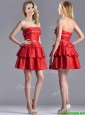 New Arrivals Red Strapless Mother of the Bride Dress with Ruffled Layers and Beading