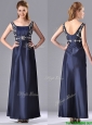 Simple Empire Square Taffeta Beading Long Mother of the Bride Dress in Navy Blue