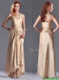 Champagne Ankle-length Beaded Side Zipper Mother of the Bride Dress with One Shoulde