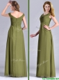 Discount Empire V Neck Chiffon Olive Green Mother of the Bride Dress with Ruching
