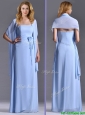 Elegant Empire Light Blue Long Mother of the Bride Dress with Handcrafted Flowers