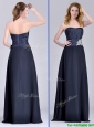Exquisite Empire Satin Beaded Long Mother of the Bride Dress in Navy Blue