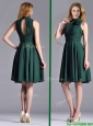 New High Neck Handmade Flower Dark Green Mother of the Bride Dress with Open Back