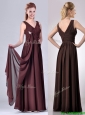 Simple Empire V Neck Chiffon Long  Mother of the Bride Dress in Brown