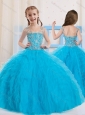 2016 Pretty Ball Gowns Scoop Beaded Mini Quinceanera Dress in Baby Blue