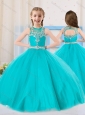 2016 Princess Scoop Aqua Blue Mini Quinceanera Dress with Beading