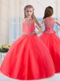 Beautiful Ball Gowns Scoop Tulle Coral Red Mini Quinceanera Dress with Beading