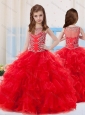 Red Ball Gowns Scoop Organza Beaded Bodice Mini Quinceanera Dress with Side Zipper