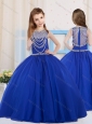 Royal Blue Ball Gowns Scoop Organza Mini Quinceanera  Dress with Beading