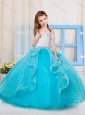 Unique Princess Off the Shoulder Polka Dot Little Girl Pageant Dress in Aqua Blue