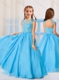 Ball Gown Scoop Beaded Mini Quinceanera Dress in Aqua Blue