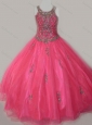 Beautiful Ball Gown Scoop Floor-length Beaded Lace Up Mini Quinceanera Dress in Organza