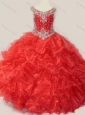 Beautiful Beaded and Ruffled Organza Mini Quinceanera Dress in Red