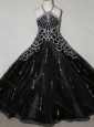 Cheap Beaded Decorated Halter Top and Bodice Mini Quinceanera Dress in Black