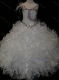Elegant Ball Gown V Neck Organza Beading Lace Up  Mini Quinceanera Dress in White