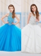 Fashionable Ball Gown Halter Floor-length Tulle Beaded Little Girl Pageant Dress