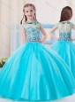 Pretty Ball Gown High Neck Tulle Little Girl Pageant Dress in Aqua Blue