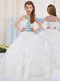 Pretty Ball Gowns Scoop Organza Beaded Side Zipper Little Girl Pageant Dress in White