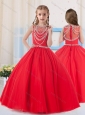 Pretty Ball Gowns Scoop Organza Red Little Girl Pageant Dress with Beading