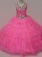 Pretty Rose Pink Mini Quinceanera Dress with Beading and Ruffled Layers