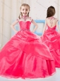 Sweet Ball Gown High Neck Organza Coral Red Little Girl Pageant Dress with Beading