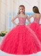 Sweet Ball Gowns Scoop Long Coral Red Little Girl Pageant Dress with Beading