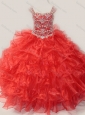 Ball Gown Straps Organza Beaded Bodice Lace Up Little Girl Pageant Dress in Red