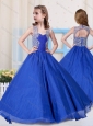 Beautiful Ball Gowns Straps Blue Little Girl Pageant Dress with Beading