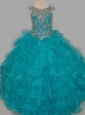 Cheap Really Puffy V-neck Teal Little Girl Pageant Dress with Rhinestones and Straps