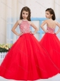 Fashionable Red Ball Gown Halter Beading Little Girl Pageant Dress in Tulle