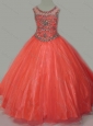 Latest Beaded Bodice Orange Little Girl Pageant Dress with Open Back