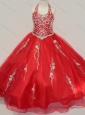 Lovely Organza Halter Top Beaded Little Girl Pageant Dress in Red