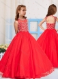 Most Popular Pincess Scoop Beaded Little Girl Pageant Dress in Red