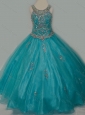 New Arrival Ball Gown Scoop Organza Long Lace Up Little Girl Pageant Dress with Beading