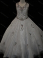 Pretty Ball Gown Beaded and Applique White Little Girl Pageant Dress in Organza