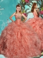 Beautiful Brush Train Beaded and Ruffled Quinceanera Gown in Organza