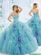 Discount Beaded Aque Blue Detachable Quinceanera Dresses in Organza