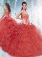 Discount Brush Train Detachable Quinceanera Dresses with Beading and Ruffles