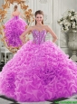 Lovely Puffy Skirt Beaded Bodice and Ruffled Quinceanera Dress in Fuchsia