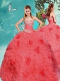 New Style Big Puffy Coral Red Quinceanera Dress with Beading and Ruffles
