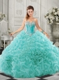 Pretty Really Puffy Aqua Blue 15 Quinceanera Dress with Beading and Ruffles