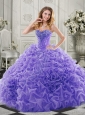 Wonderful Chapel Train Beaded and Ruffled 15 Quinceanera Dresses in Lavender
