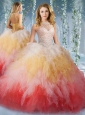 2016 Pretty Halter Top Rainbow Quinceanera Dresses with Beading and Ruffles