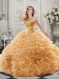 Best Really Puffy Chapel Train Perfect Quinceanera Dress with Ruffles and Colorful Beading